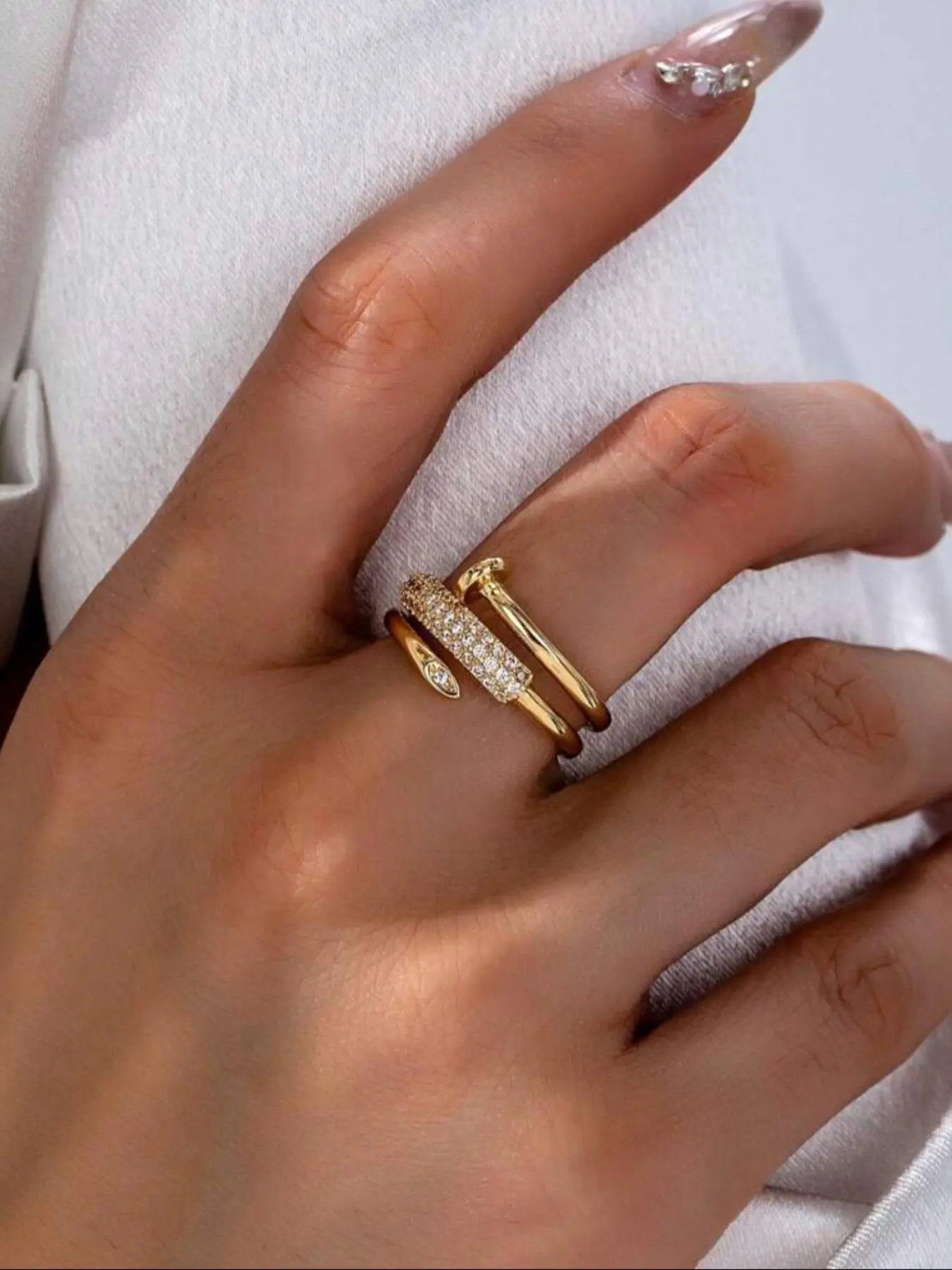 Women's Crystal Nail Ring, Luxurious Zircon Jewelry, Zircon Rings, French Style Open Finger Ring, Elegant Accessory, Perfect Gift for Her, Fashion Rings