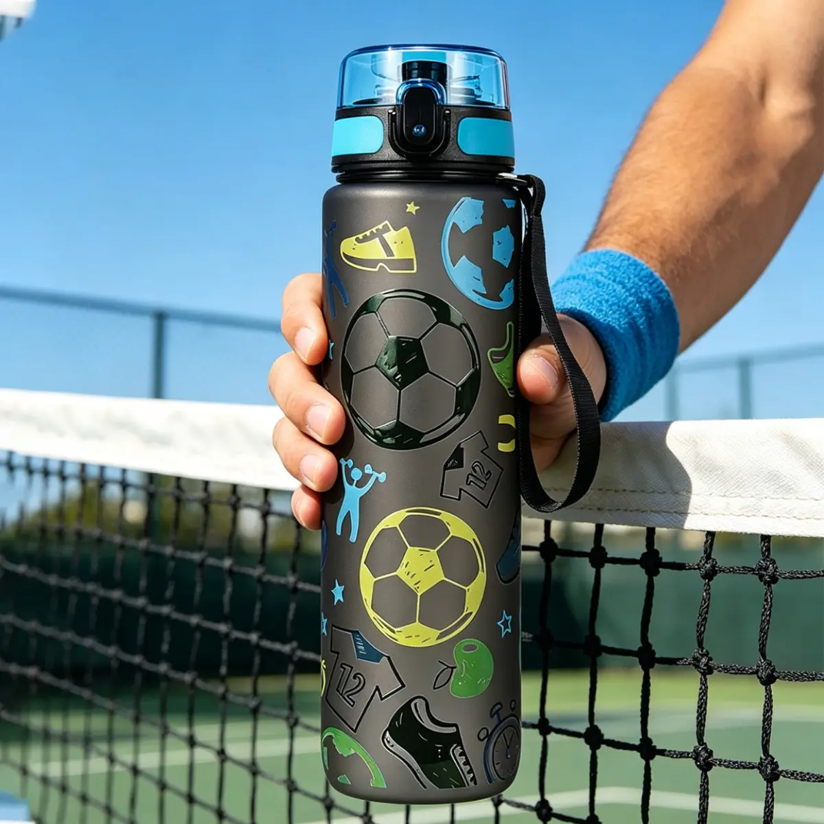 1000ML or 750ML Plastic Sports Water Bottle, Soccer Print, Leak-Proof, Durable, with Handle, Ideal for Outdoor Activities, Fitness, Camping, Fishing