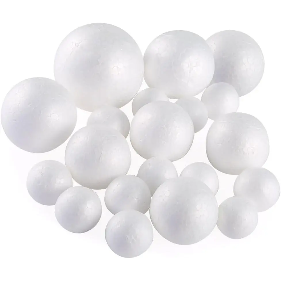 20 Pieces 5 Sizes White Polystyrene Foam Balls for DIY Art Crafts, Art Decoration, Household, School Projects and Party Decoration