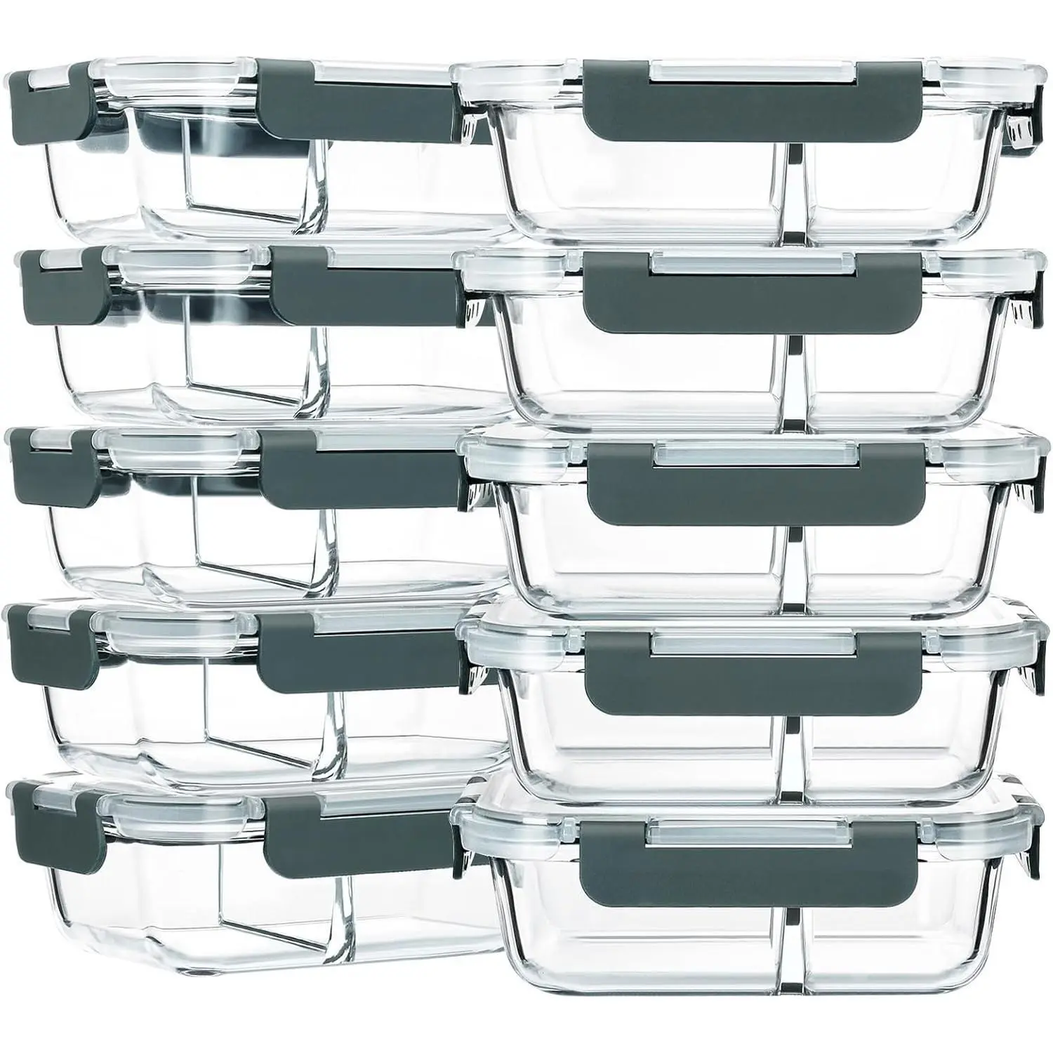 10-Pack,30 Oz Glass Meal Prep Containers 2 Compartments Airtight Lunch Bento Boxes with Lids, Glass Food Storage Containers, Microwave, Oven, Freezer, Dishwasher
