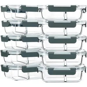 10-Pack,30 Oz Glass Meal Prep Containers 2 Compartments Airtight Lunch Bento Boxes with Lids, Glass Food Storage Containers, Microwave, Oven, Freezer, Dishwasher