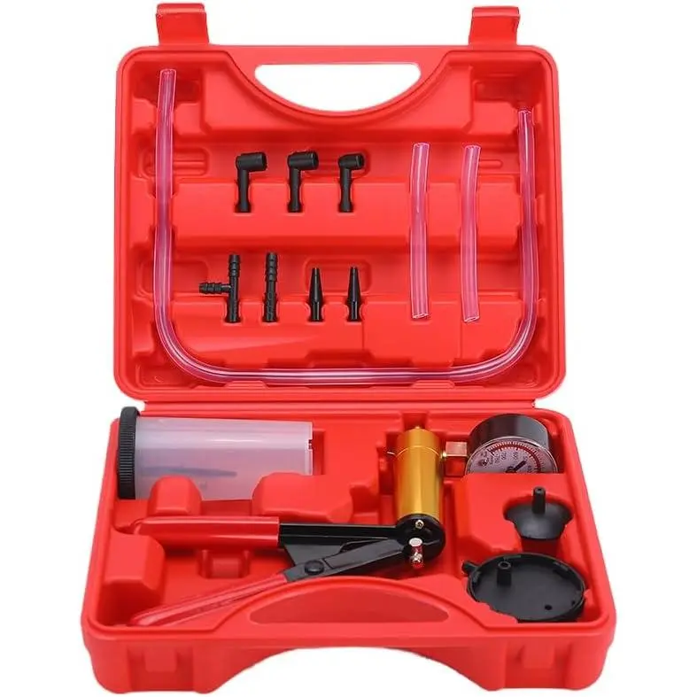 Bleeder Kit with Hand Held Vacuum Pump and Adapters, with Vacuum  Bleeder Pump  Gauge for Automotive  Motorbike(red)