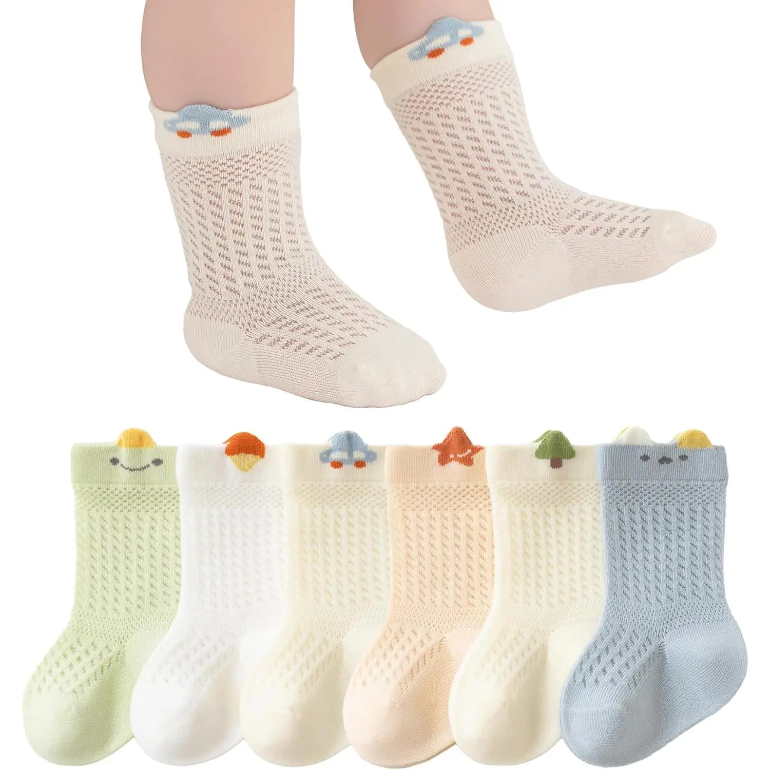 Baby Toddler Socks Girl Boy Thin Mesh Crew Socks Newborn Infant Pointelle Eyelet Socks 6 Pairs