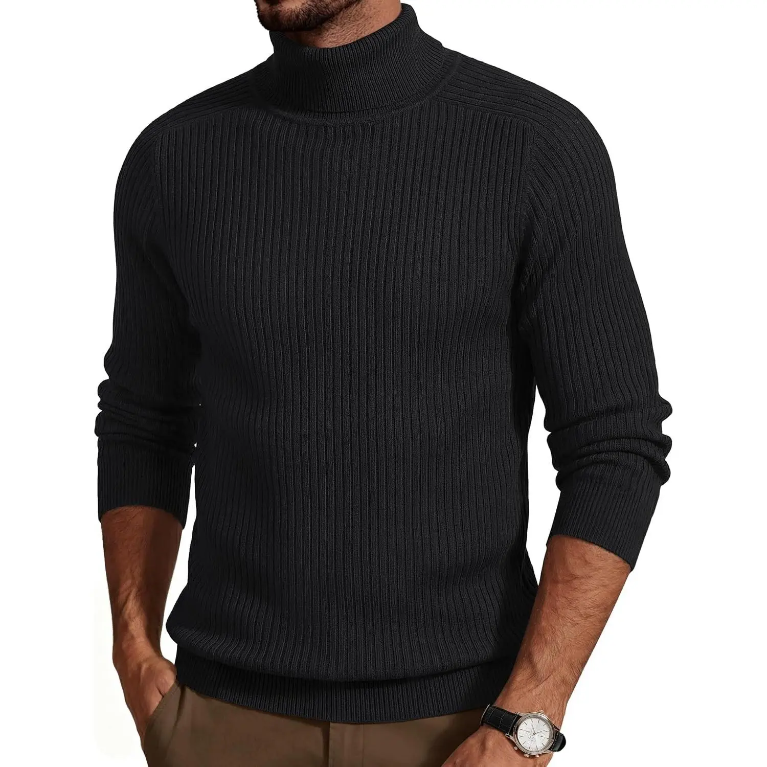 Men's Turtleneck Sweater Ribbed Knit Pullover Sweater Long Sleeve Casual Winter Thermal Sweater Tops