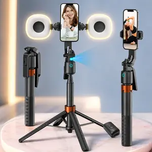 360° AI Smart Rotatable Smartphone Selfie Stick Tripod with Charging, Auto Face Tracking, Optional Dual Fill Lights, all-in-one for vlogging, live streaming, remote control use, also a gift for loved ones! Selfie Accessories
