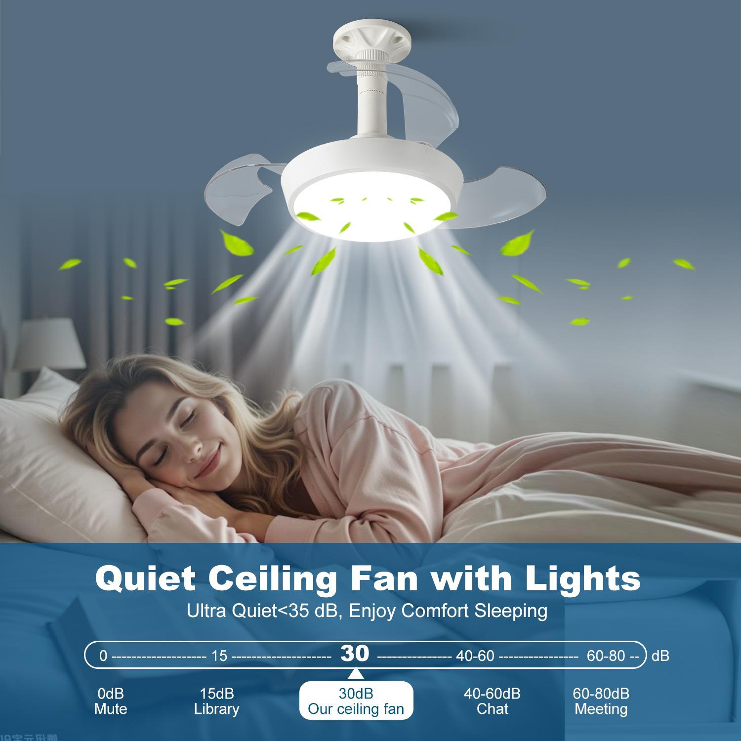 Ceiling Fan Light with Remote Control, 33W/48W Invisible Blade Fan Light, Adjustable 3-speed Wind Speed Fan Lights for Kitchen, Bedroom, Living Room