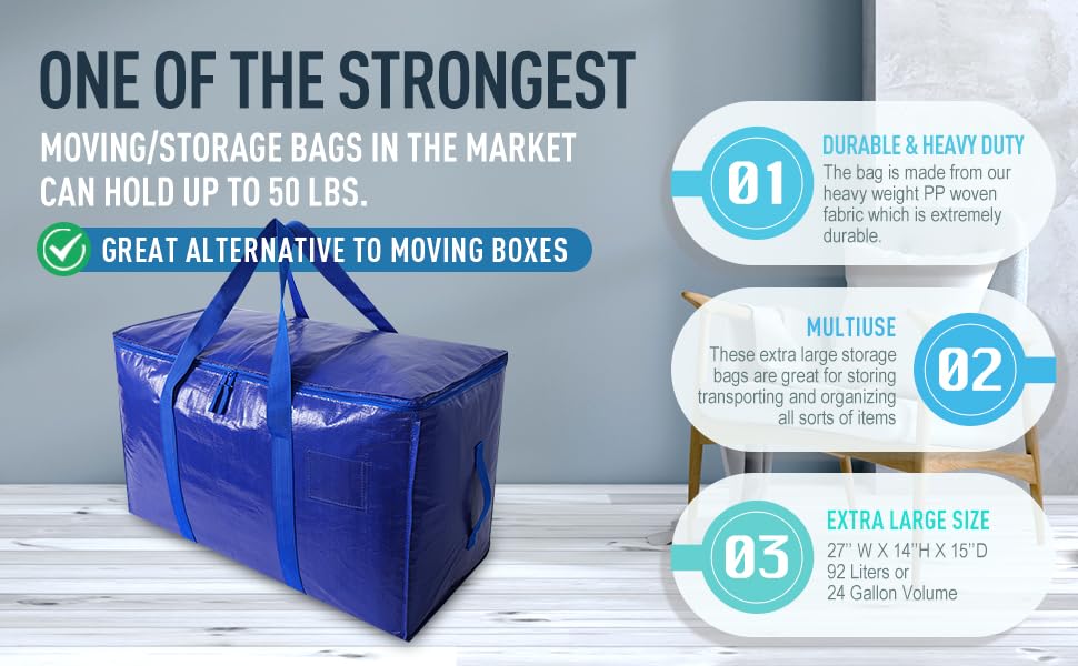 Moving Bags Heavy Duty Storage Tote for Space Saving, Traveling Organizer, with Zippers & Strong Carrying Handles Alternative to Moving Boxes, Packing Supplies (Set of 6) Moving Bags Heavy Duty Storage Tote for Space Saving, Traveling Organizer, with Zippers & Strong Carrying Handles Alternative to Moving Boxes, Packing Supplies (Set of 6)