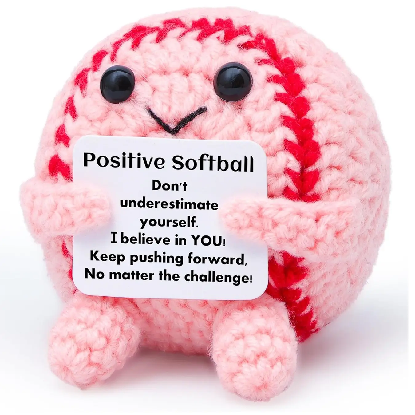 Mini Funny Positive Pink Softball Gifts for Girls, Knitted Wool Softball Crochet Toy with Positive Card, Cute Emotional Support Cheer Up Keepsake Gift for Kids Girls Women Friends Sister College, Stocking Stuffers