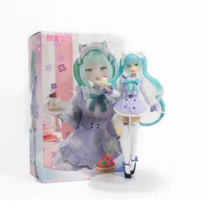 Hatsune Miku Cat Ear Maid Sweet Treat Figure 19cm, Gradient Twin Ponytail Strawberry Cake, Pure Base, Anime Girl Desk Decor Gift