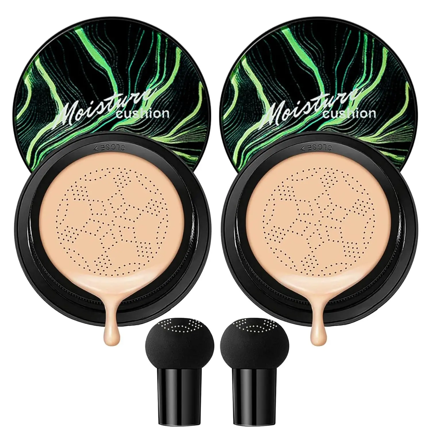 2Pcs Mushroom Head Air Cushion CC Cream Foundation with Brush, Moisturizing, Buildable Coverage with Lasting Oil Control; Natural Shade and Mushroom Applicator for All Skin Types (Nature)