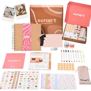 Scrapbook Kit - 80 Page Photo Album DIY Scrapbook - Holds 300+ Photos, with Metallic Pens, 150+ Stickers, Glue Pen, Washi Tapes, Backing Paper, Photo Corner Stickers (Starter Kit - 8 x 8 Inch, Kraft)