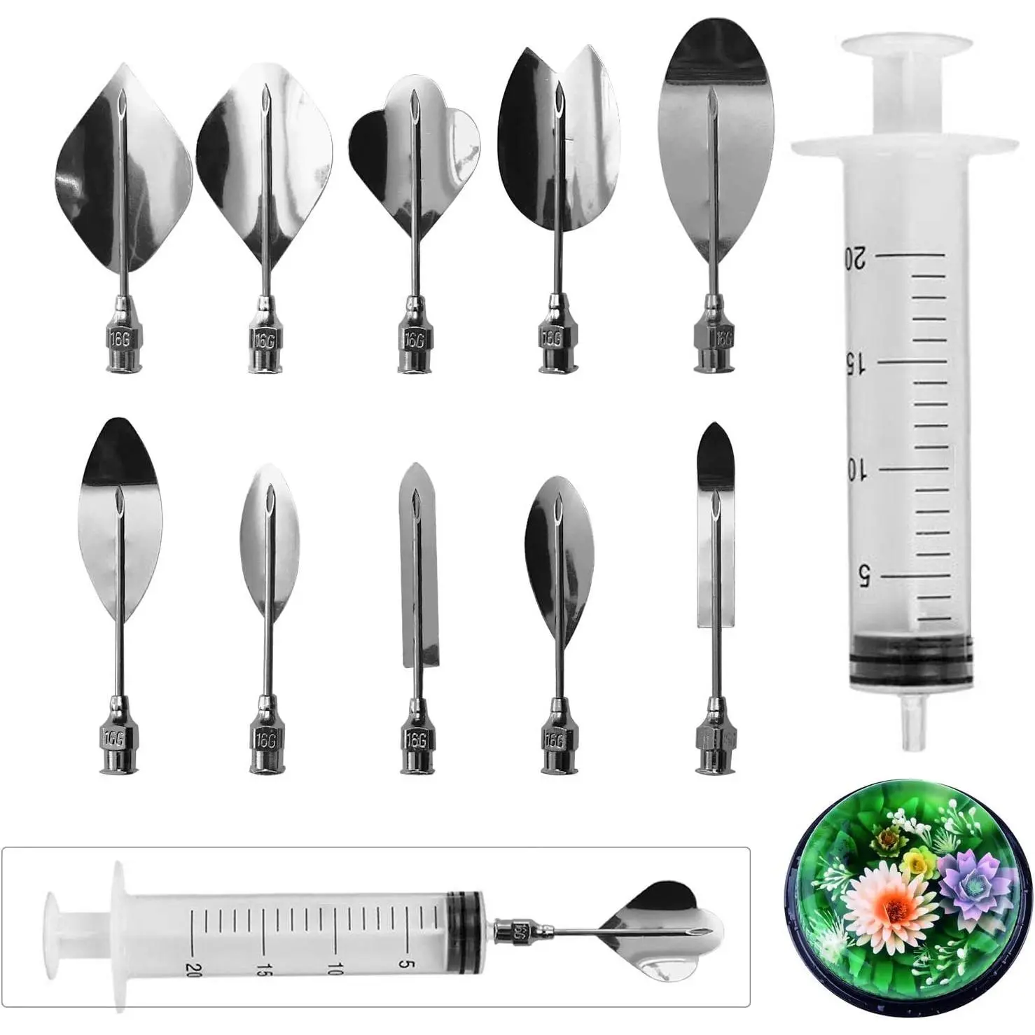 Art Cake Tools, 11 count  Gelatin Jelly Tools Includes 10 count Gelatin Tools and 1 count 10ml  Pudding Pastry Nozzles for Cake Decoration, Jelly Cake making