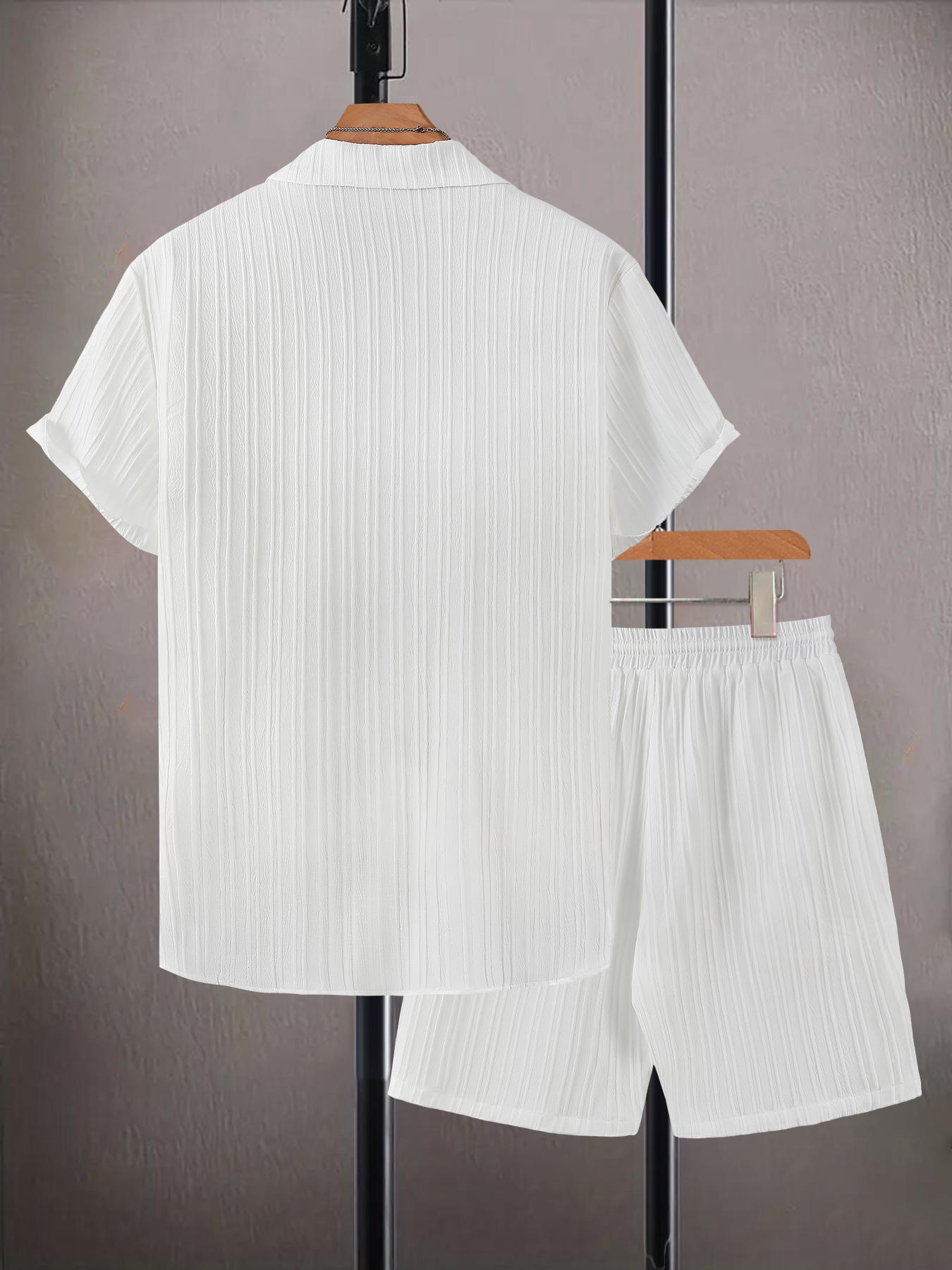 Men's Solid Short Sleeve Top & Shorts Set, Regular Fit Casual Top & Shorts, Men's Summer Clothes, Menswear, Tropical