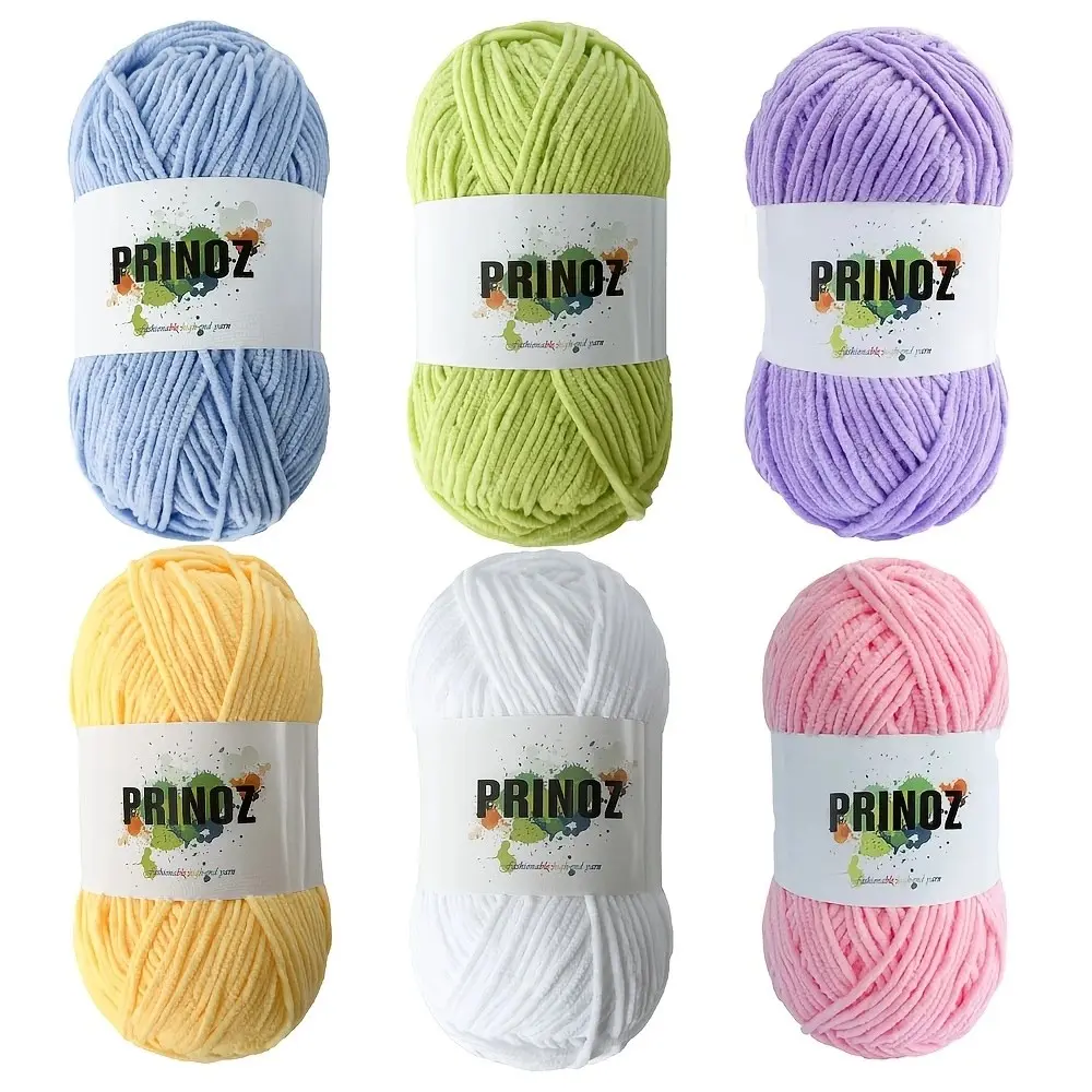 6-Pack Chenille Yarn Set, 2mm Thickness, 300g, Vibrant Colors, Soft & Shed-Free, 100% Polyester, Ideal for Crochet Projects, Premium Yarn Set
