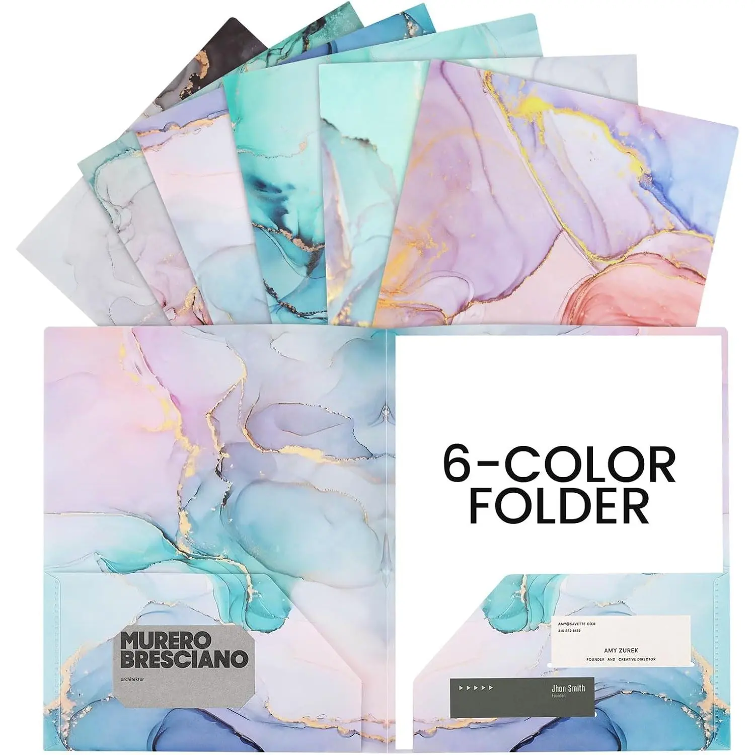 Ddowanx 6 Pack Folders with 2-Pocket,Heavy Duty Plastic Folders for School | Aesthetic Pocket Folders for Documents Letter Size, Cute Marble Colors File Folder, to School Supplies