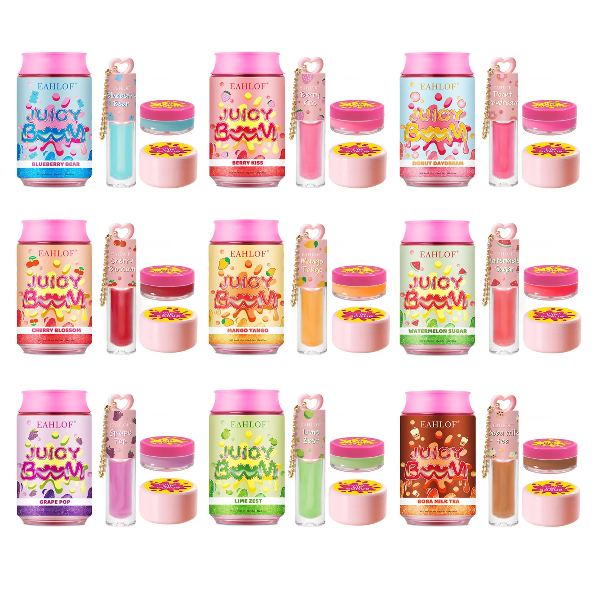 Juicy Boom Lip Care Kit | Sugar Scrub + Jelly Mask + Shiny Lip Oil | 24H Gentle Hydration, Hydrating, Hydrate, Moisturize, Moisturizing, Moisture & Non-Sticky Smooth Gloss | Perfect Gift for Her / Birthday