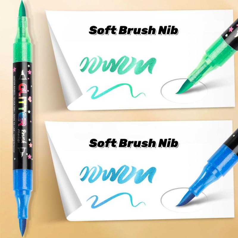 24/48 Colors Glitter Brush Markers,Dual Tip Dual Color Brush Glitter Marker for Doodle Writing, Glitter Art Crafts Adults DIY Crafts Greeting Birthday Cards Making