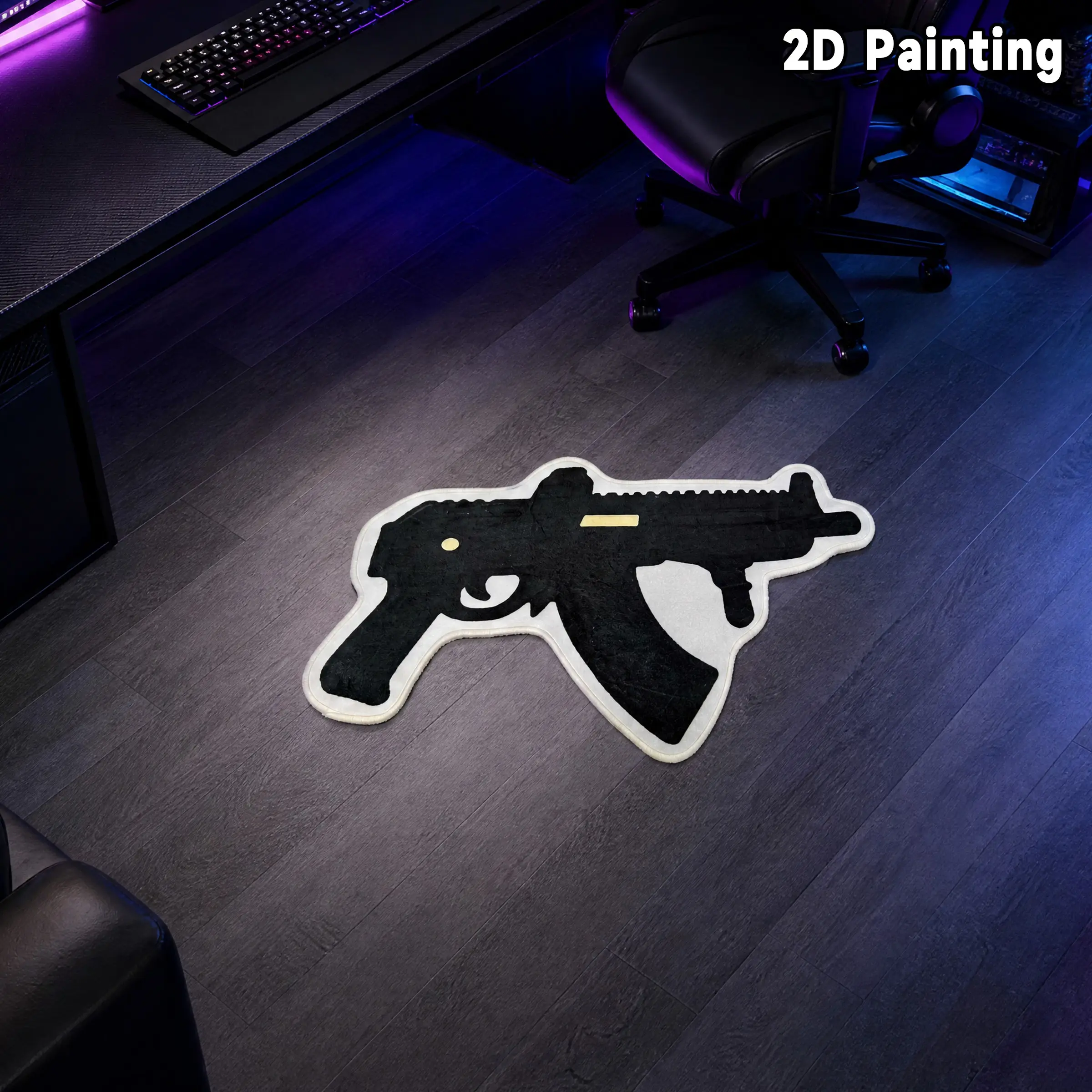 Cool Gun Rug, Soft Velvet Floor Mat, Non-Slip Washable Game Room Bedroom Living Room Area Rug, Unique Home Decor, Cool Rugs