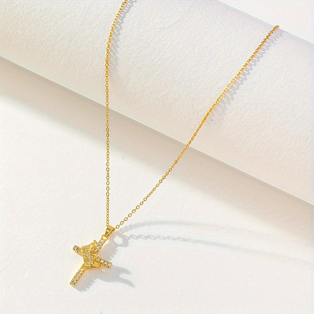 Elegant and sparkling crown cross pendant necklace, inlaid with synthetic zircon, suitable for daily wear and matching, suitable for all seasons, is the best choice for gift giving, designed specifically for teenagers