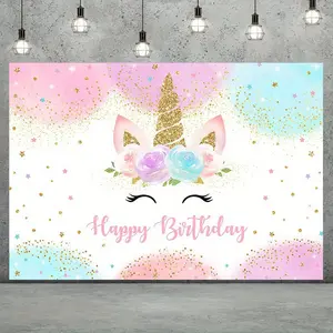 Unicorn Birthday Backdrop Banner, Rainbow Glitter Theme Decoration, 2D Flat Single-Sided Polyester Banner with Metal Grommets, Perfect for Girls Birthday Parties, Photo Booths and Celebration Decor