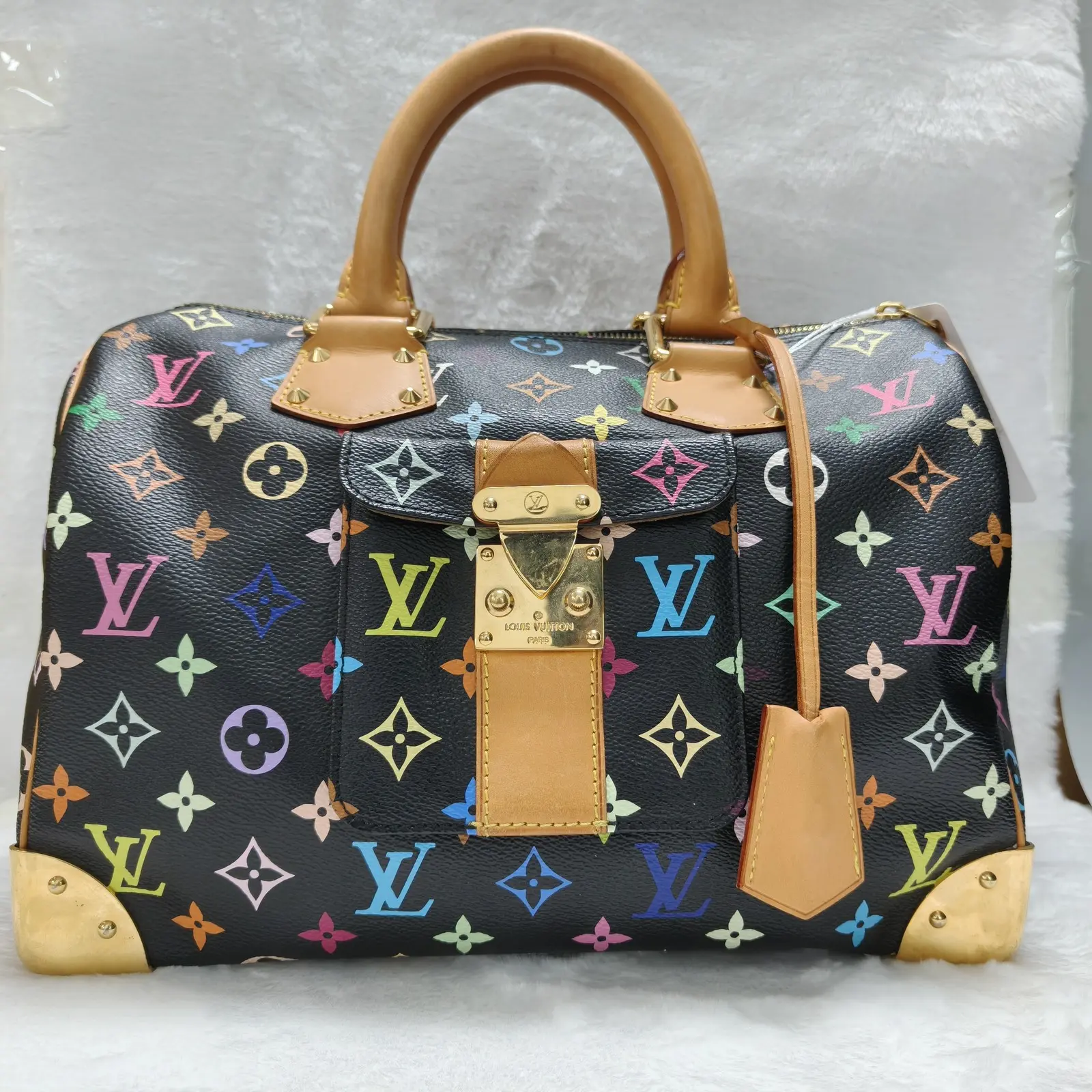 Pre-owned Louis Vuitton Speedy 30 Boston Crossbody Bag Takashi Murakami Black, X486, 26.06.03