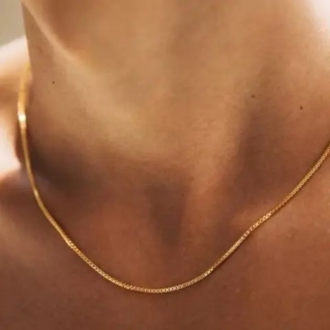 1.2mm Simple Stainless Steel No Tarnishing Flat Box Chain Necklace Gold Color Titanium Steel Men Necklace Fashion Women Jewelry Trend Accessories