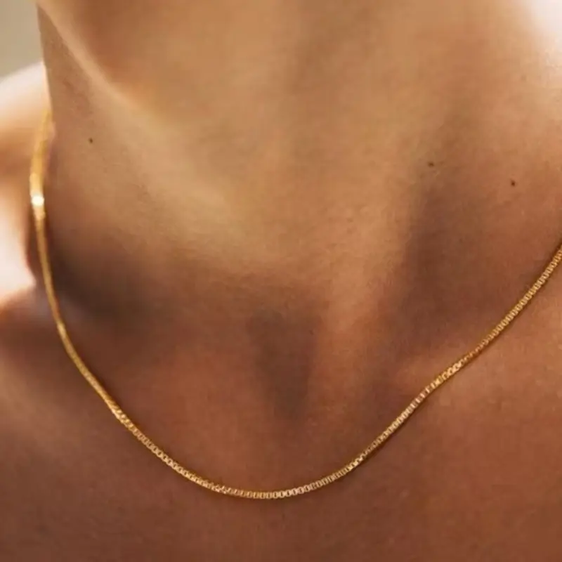 1.2mm Simple Stainless Steel No Tarnishing Flat Box Chain Necklace Gold Color Titanium Steel Men Necklace Fashion Women Jewelry Trend Accessories