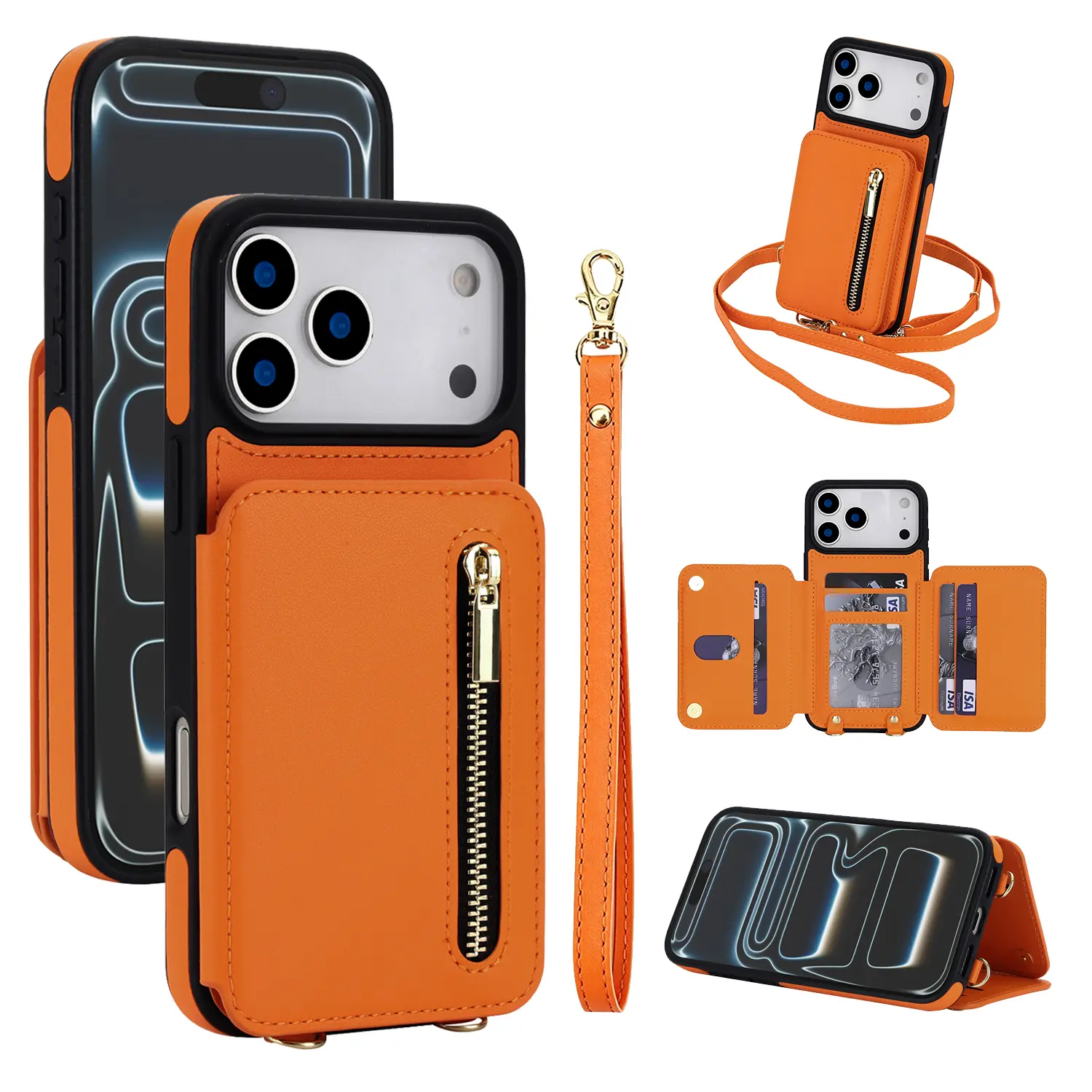 Crossbody Wallet Case Compatible with iPhone 17 Pro Max 16 15 14 13 12, RFlD Blocking Luxury  Zipper Handbag Purse Bag Design, Purse Flip Card Pouch Cover