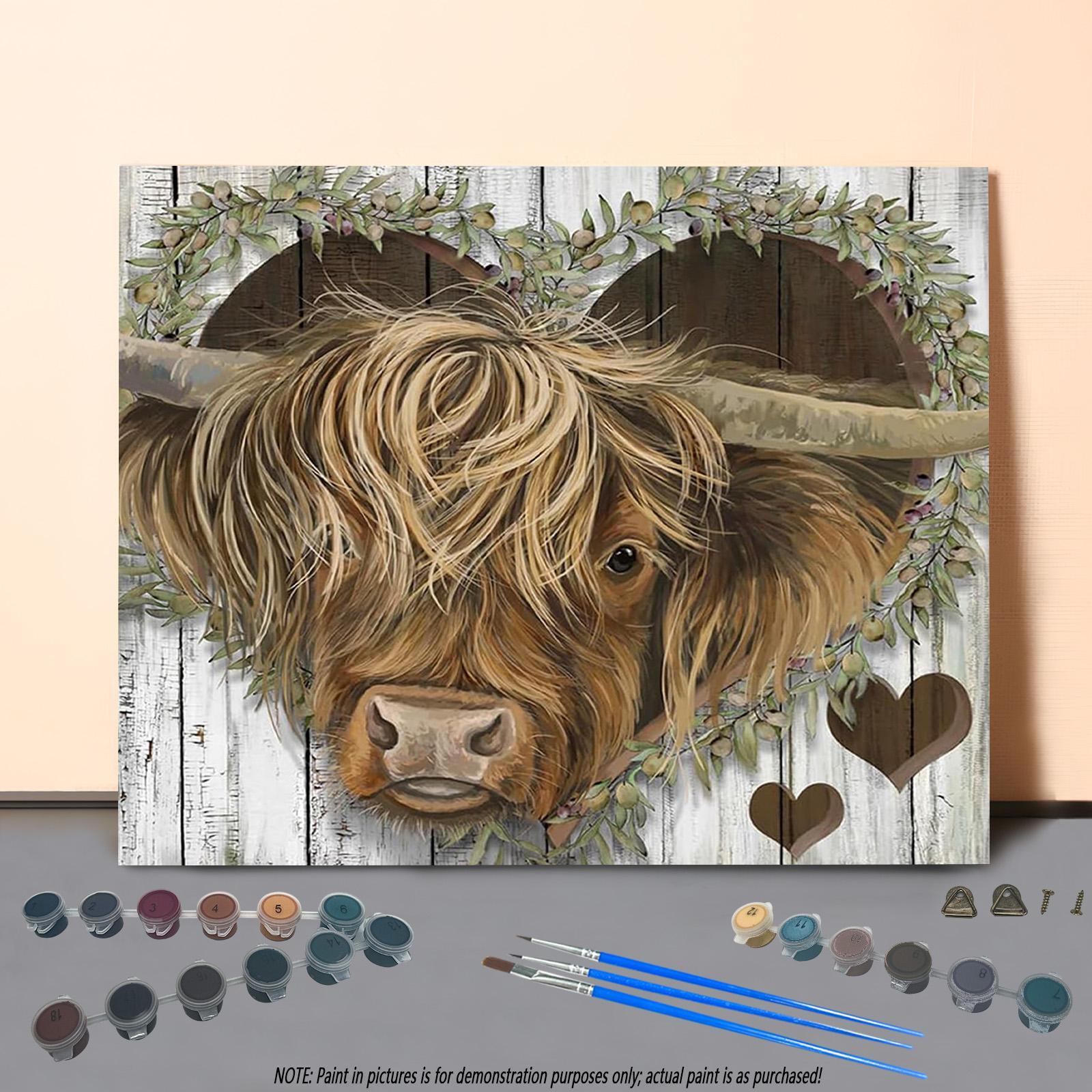Highland Cow Pattern DIY Painting by Numbers Kit without Frame, DIY Paint by Numbers, Wall Art Decor for Home Living Room Bedroom