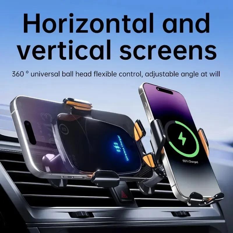 Wireless mobile phone car charger mobile phone holder one-click release fast charging manual clamp air outlet car mobile phone holder suitable for wireless charging mobile phone USB port