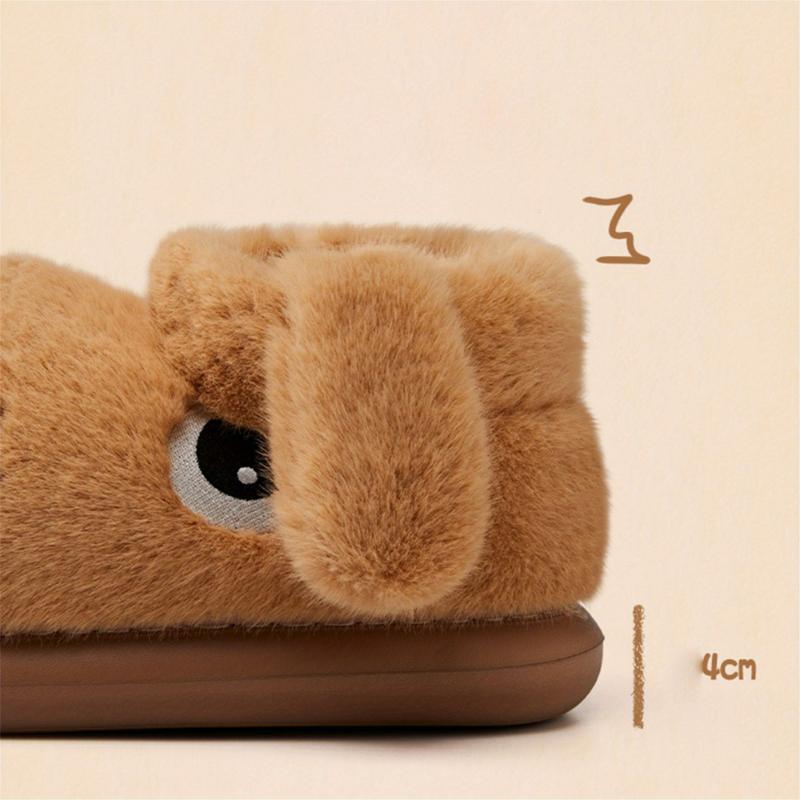 (New)Cozy Pink Plush Dog-Shaped Slippers for Women - Warm, Anti-Slip Indoor Shoes with Cute Drooping Ears Design