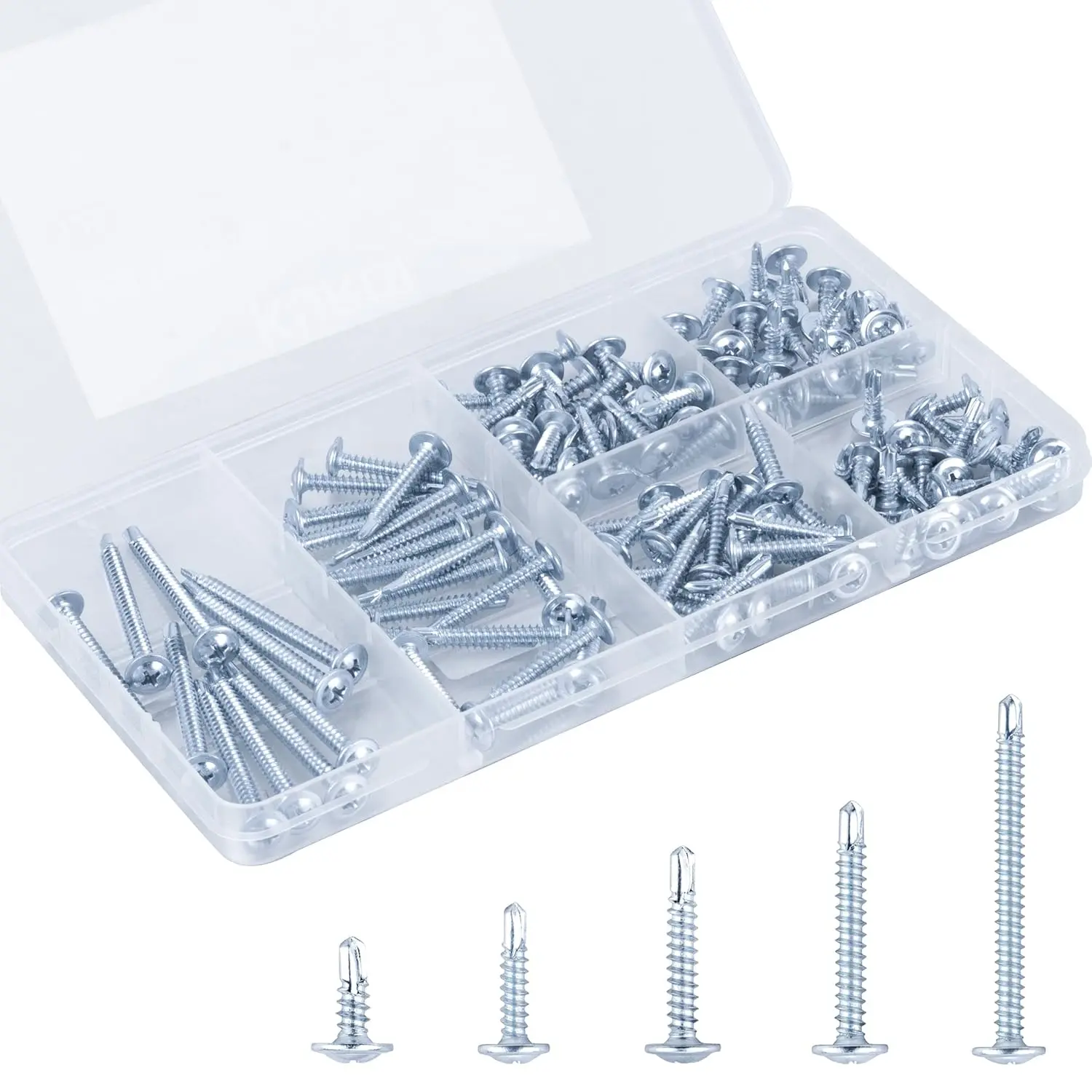 Self Tapping Screws  Kit, #8 sheet metal screws for Metal  & plastic, 125 count Galvanized Phillips Truss  Self Drilling Screws in 5 Sizes (1/2, 3/4, 1-1/4, 1in, 2in)