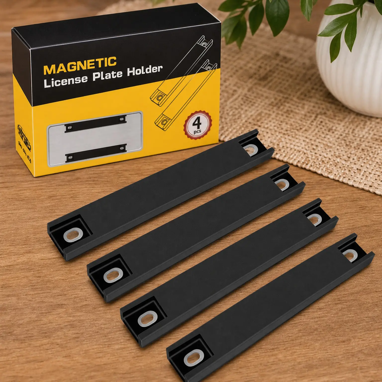 4 Pack License Plate Magnet, Premium Rubber Coated Magnetic License Plate Holder, Black Dealership Demo Tag Test Drive Temp Holder, No Scratch for CarGift