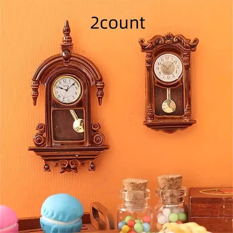 Vintage Mini House Wall Clock Kit, Metal Collectible Model, Retro Style Clock Decor for Home Decoration, Includes Micro Landscape Accessories, Analog Wall Clock