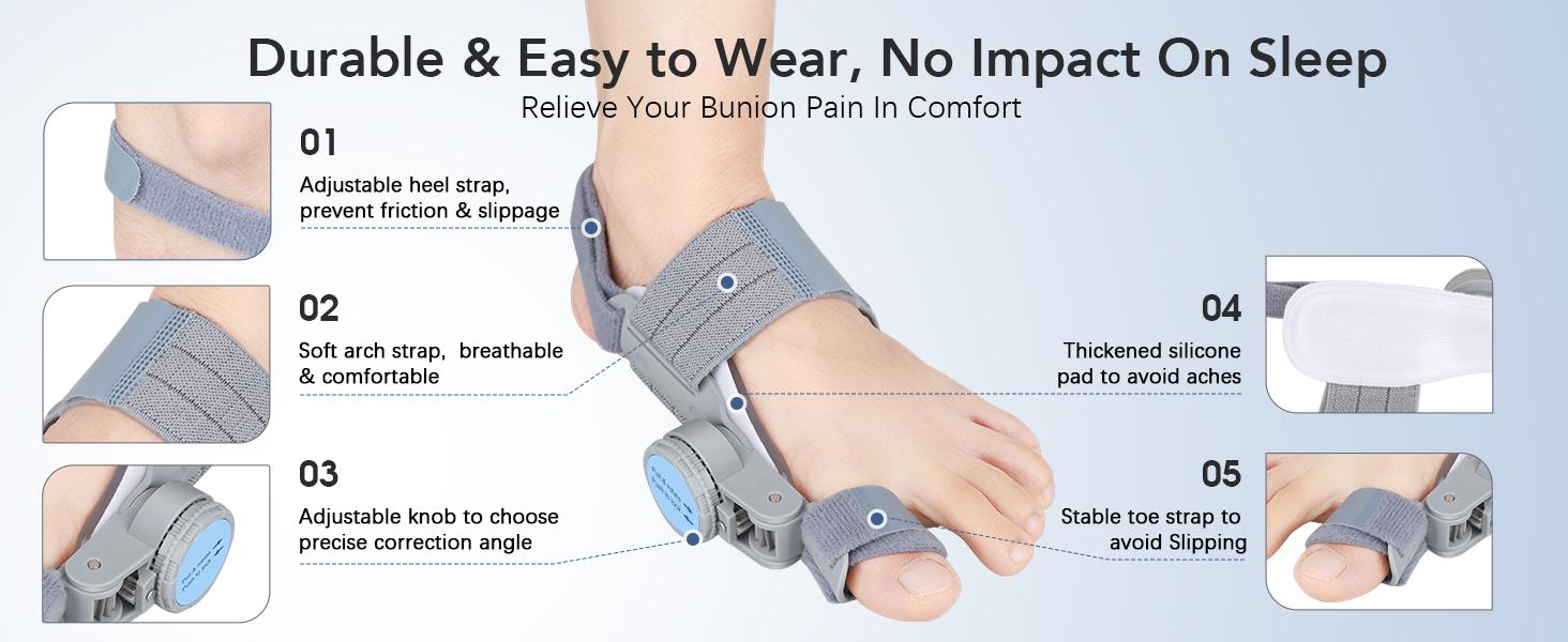 Bunion Corrector for Women Men: Big Toe Straightener Bunion Fix with Adjustable Knob-Orthopedic Bunions Splint Brace Toe Alignment Correction for Hallux Valgus Pain Relief Day/Night 1PCS (Grey)