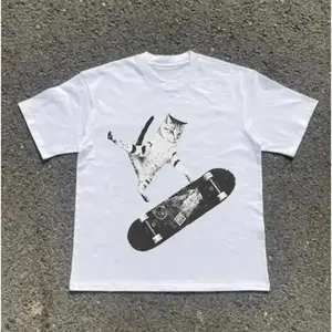 Skateboarding Cat T-Shirt, Y2k Cat Shirt, Animal Tee, Gifts Shirt, Unisex Vintage Graphic Tees Gothic Grunge Y2k Emo Scene Amity Affliction Style Clothes Men Women Streetwear
