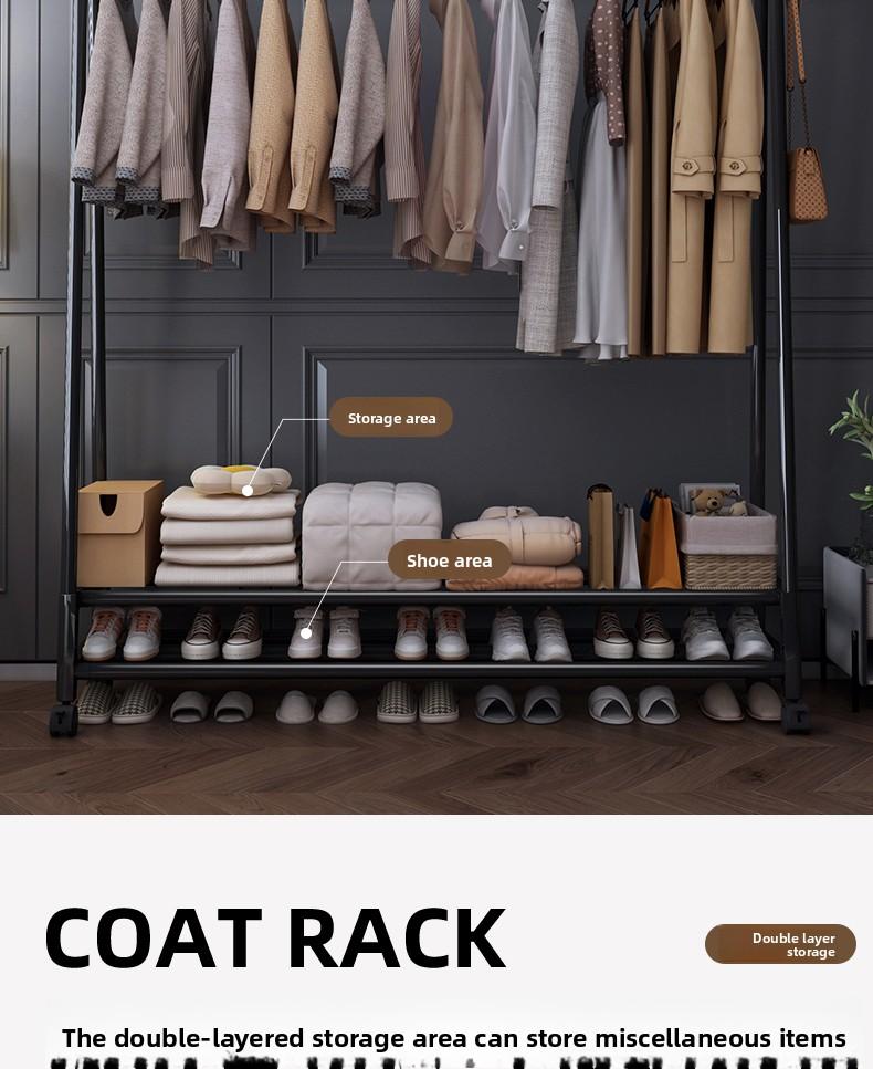 Trending U-Shaped Clothes Drying Pole with Wheels, Double-Layer, 110cm Height, 153cm, 36cm Width, Black