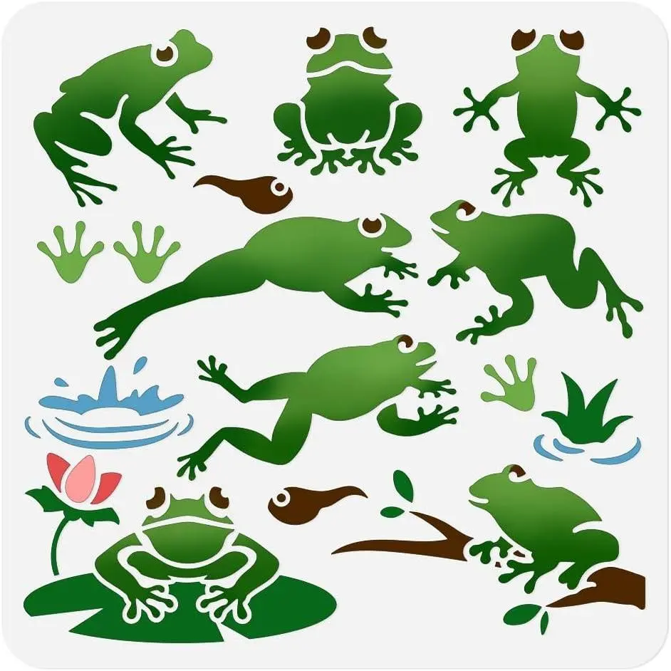 11.8"x11.8" Reusable Plastic Tadpole Animal Stencil Drawing Template, Summer DIY Craft Paint Template for Wall Home Decor Wood Burning Card Journal