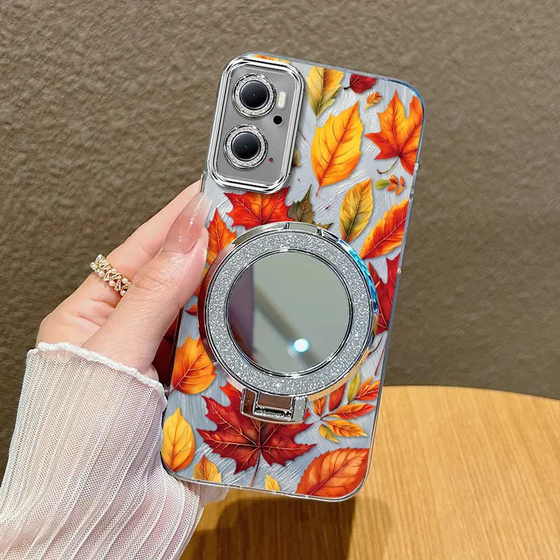 3pcs( Beautiful leaves Phone Case+Lanyard+Stand) Suitable For OPPO A96/A94/A95/A92/A58/A53s/A54/A54S/A57/A55/A57/A57E/A57S/F21SPro/F21Pro/A35/A76/A77/A77S/A78/A60/A72/A74 For Reno11/Reno 12/Reno12 Pro/Reno 8T/Reno7/Reno 6/Reno6 Lite Phone Case