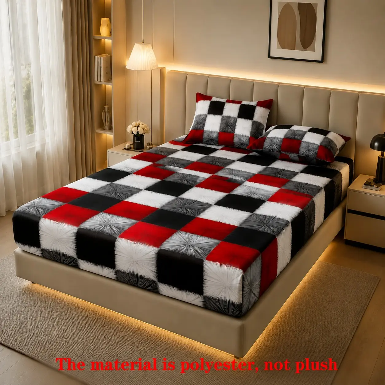 Modern Geometric Bed Sheet Set (1 Fitted + 2 Pillowcases), Comfortable and Stylish, Suitable for Dorms and Hotels, All Seasons Use, Polyester Bedding, Geometric Bedding, Decorative Bedsheet Sets