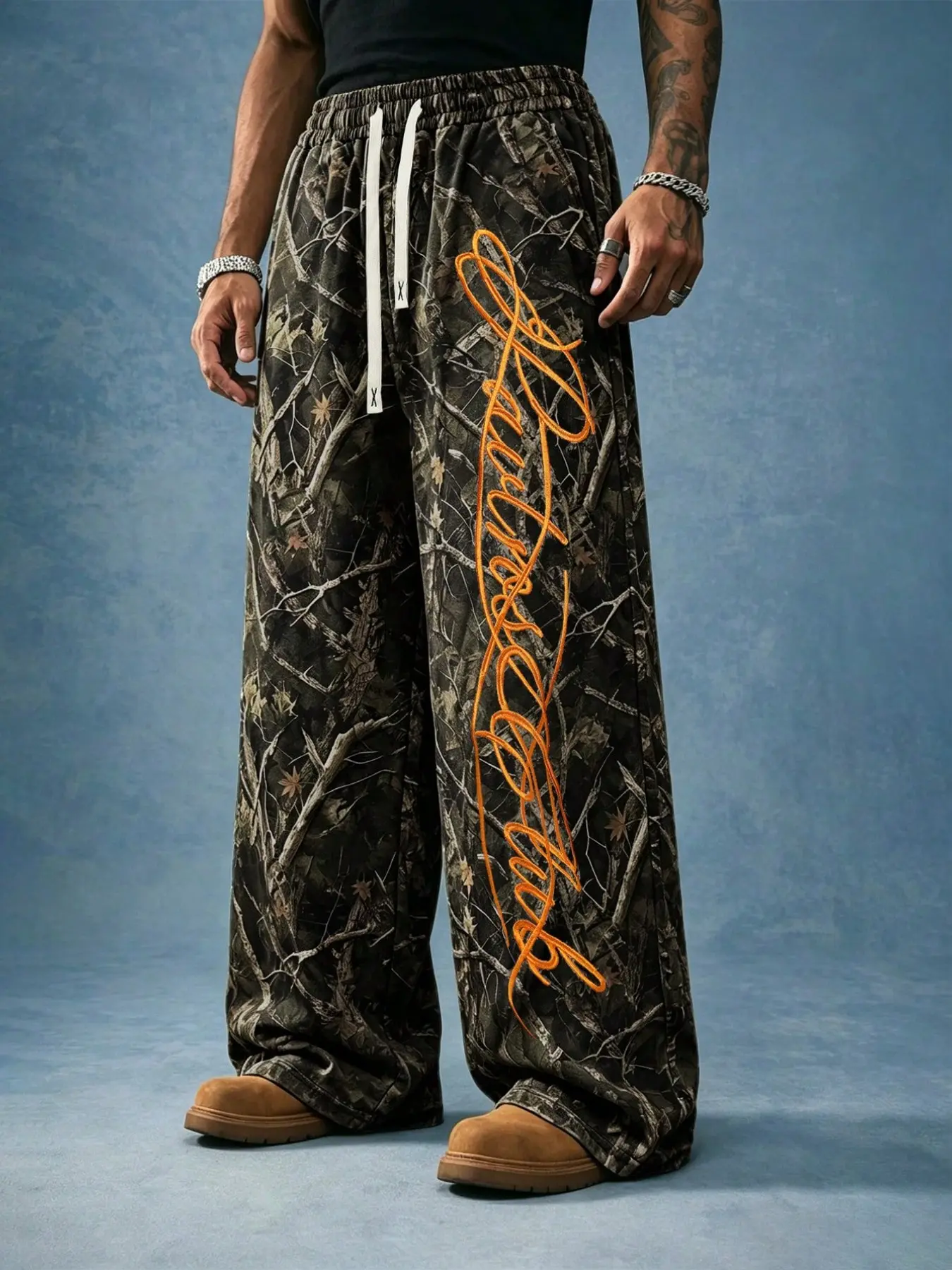 American Vintage Leaf Camo Sport Pants, Loose Wide Leg, Jungle Camo Realtree Style, Military Workwear, Unisex, All Seasons
