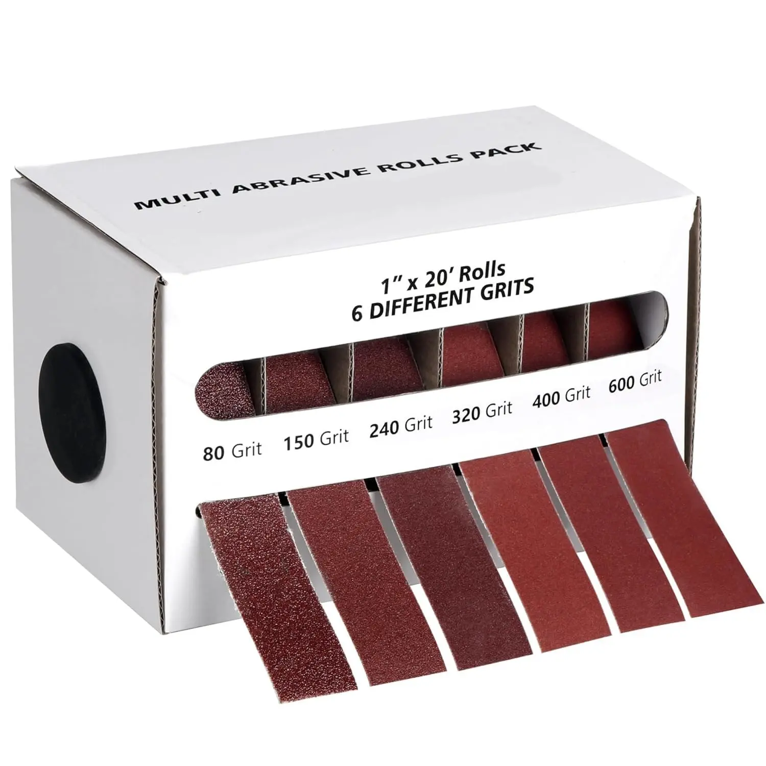 Multi-Grit Emery Cloth Roll Dispenser Pack, 6 Grits (80,150,240,320,400,600) 1in x 19.7ft Nylon Backer Wet-Dry Sandpaper for Metal/Wood/Plastic Automotive Furniture, Multi-Grit Set