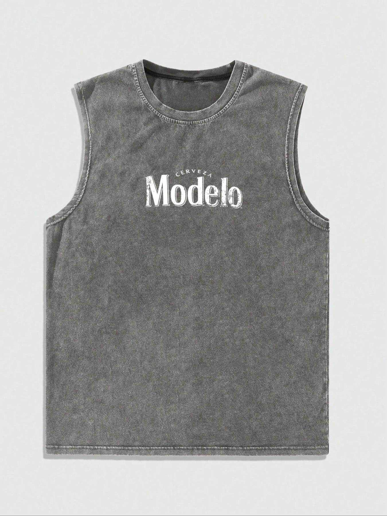 Men's Modelo Eagle Print Graphic Round Neck Stylish Tank Top, Loose Casual Street Sleeveless Top for Daily Wear, Menswear for All Seasons, Streetwear, Casual Slim Sleeveless, Vest Tank Top