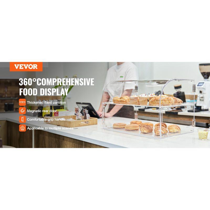 VEVOR Pastry Display Case, 2-Tier Commercial Countertop Bakery Display Case, Acrylic Display Box with Rear Door Access Removable Shelves, Keep Fresh for Donut Bagels Cake Cookie, 22x14x14