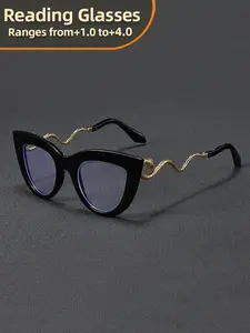 Elegant Cat-Eye Reading Glasses +1.0 to +4.0 Magnification - Full-Rim Round/Hexagonal Frame with Flower, Adjustable Magnifier Eyewear for Seniors & Presbyopia