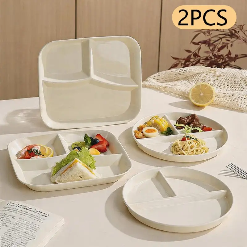 2pcs Reusable Plastic Divided Plates, Microwave & Dishwasher Safe, Leak-Proof Food Tray, Ideal for Home, Office, School, Picnic, Serving Plates, Plastic Plates For Party