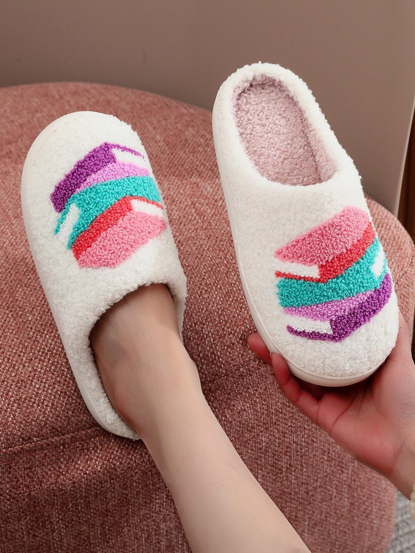 Women's Colorblock Geometric Pattern Slippers, Casual Soft Comfortable Home Slippers, Warm Slippers for Indoor & Outdoor Use for All Seasons, Footwear