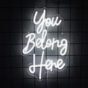 You Belong Here Neon Signs for Wall Decor, Motivational Neon Light USB LED Inspirational Neon Light, for Studio Classroom Read Sign Salon Bar Home Party Decor