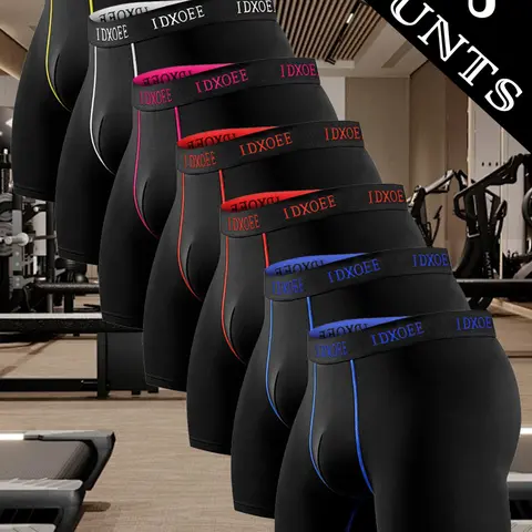 7-Count Men's Long Boxer Briefs, Stretchy Sporty Underwear, Breathable Quick Dry with Elastic Waistband, Soft Lightweight, Ideal for Sports, Casual Daily Wear, All Seasons