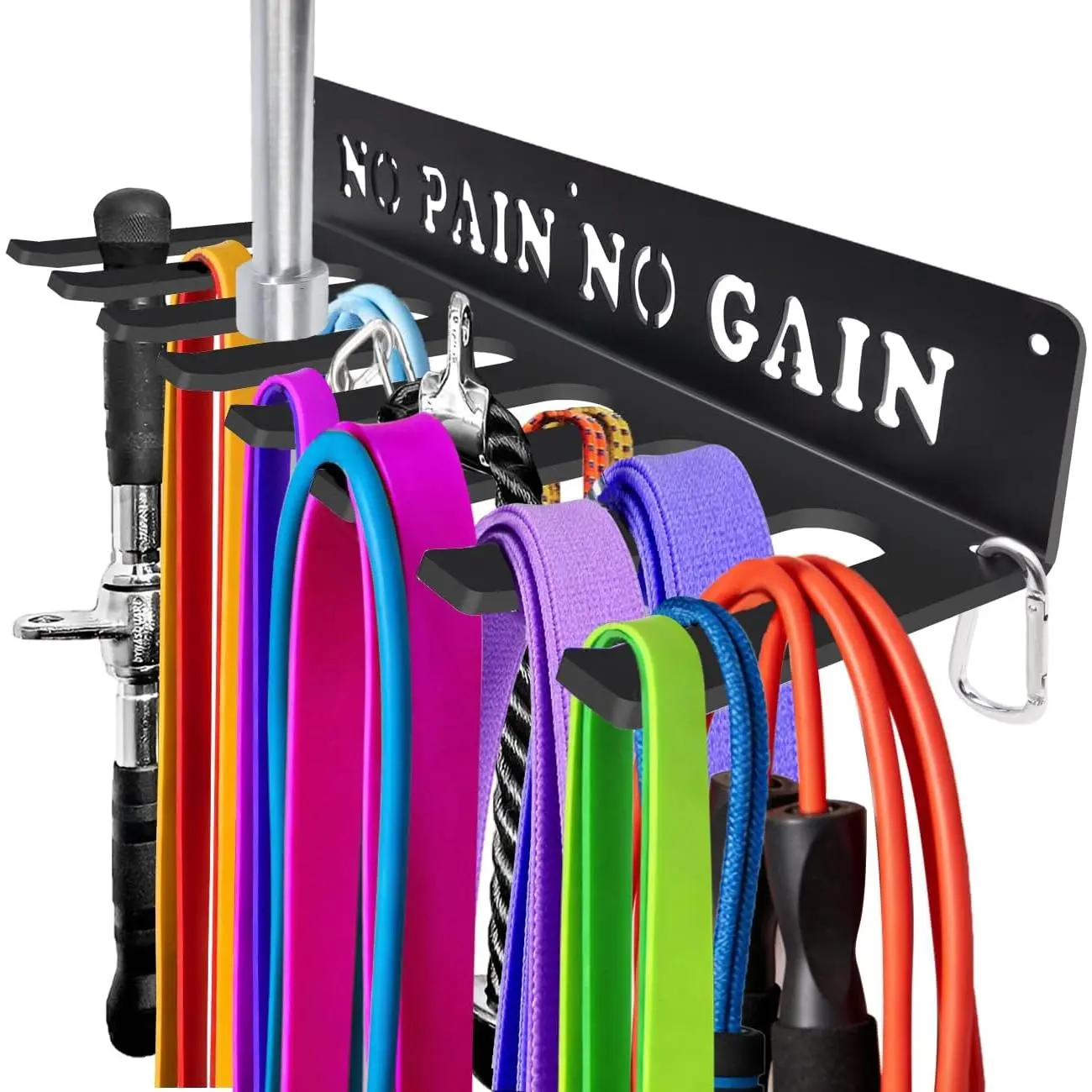 Gym  Rack 8 Hook Heavy-Duty Wall-mounted Organizer Multi-Purpose Workout Gear Wall Hanger Storage for Resistance Bands Jump Ropes Lifting Belt Fitness Bands Barbells Carabiners Included